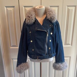 Women's Denim Jacket with Faux Fur Trim